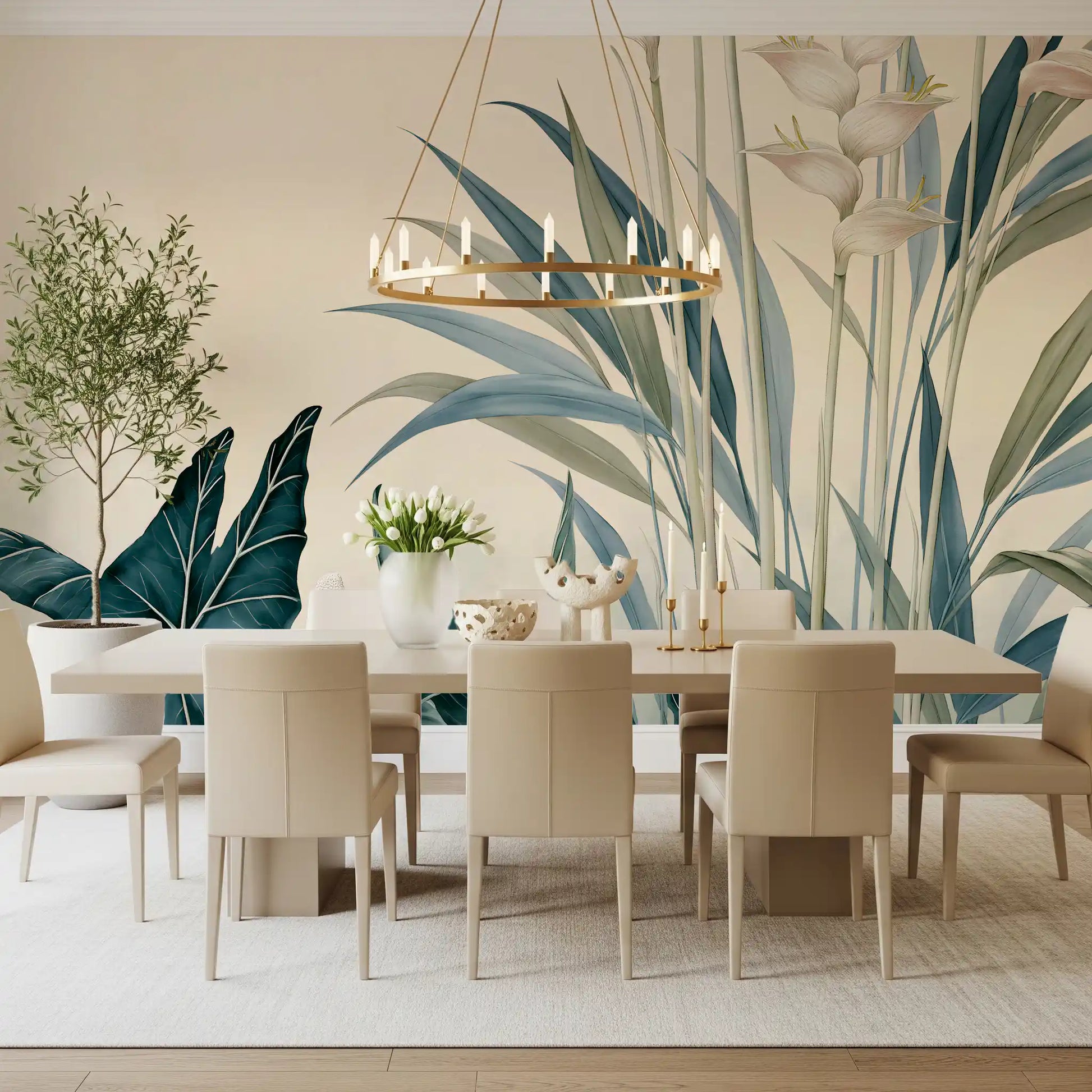 Modern Alocasia and Heliconia Flourish Wall Mural