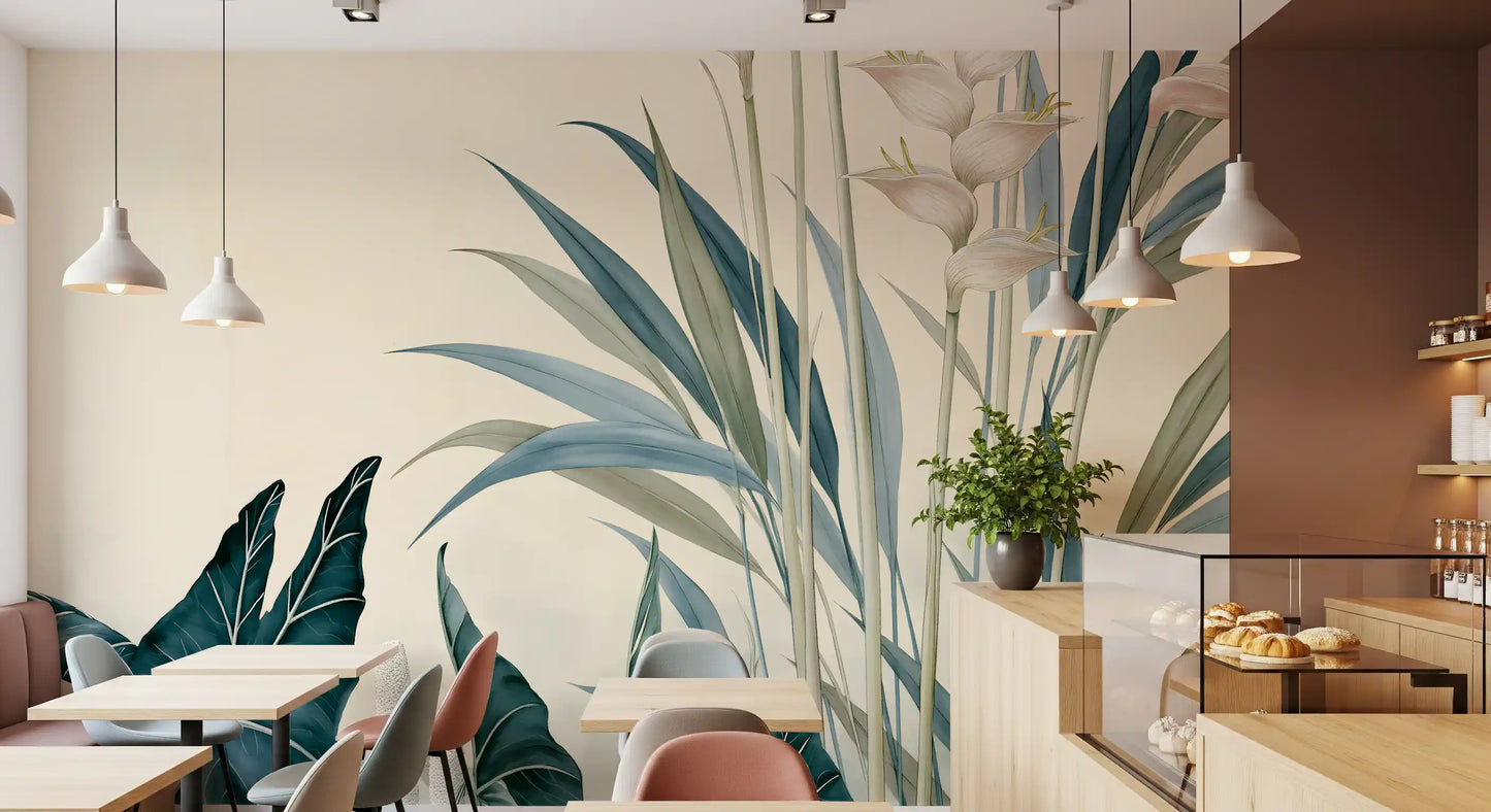 Modern Alocasia and Heliconia Flourish Wall Mural