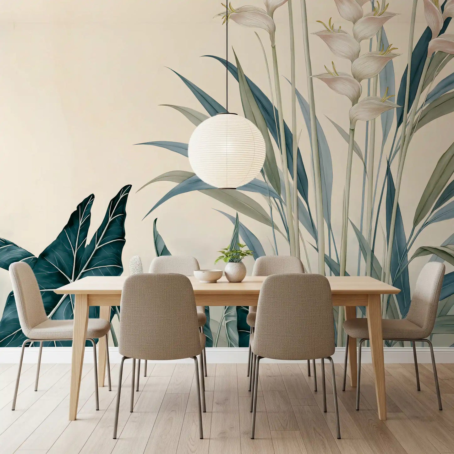 Modern Alocasia and Heliconia Flourish Wall Mural