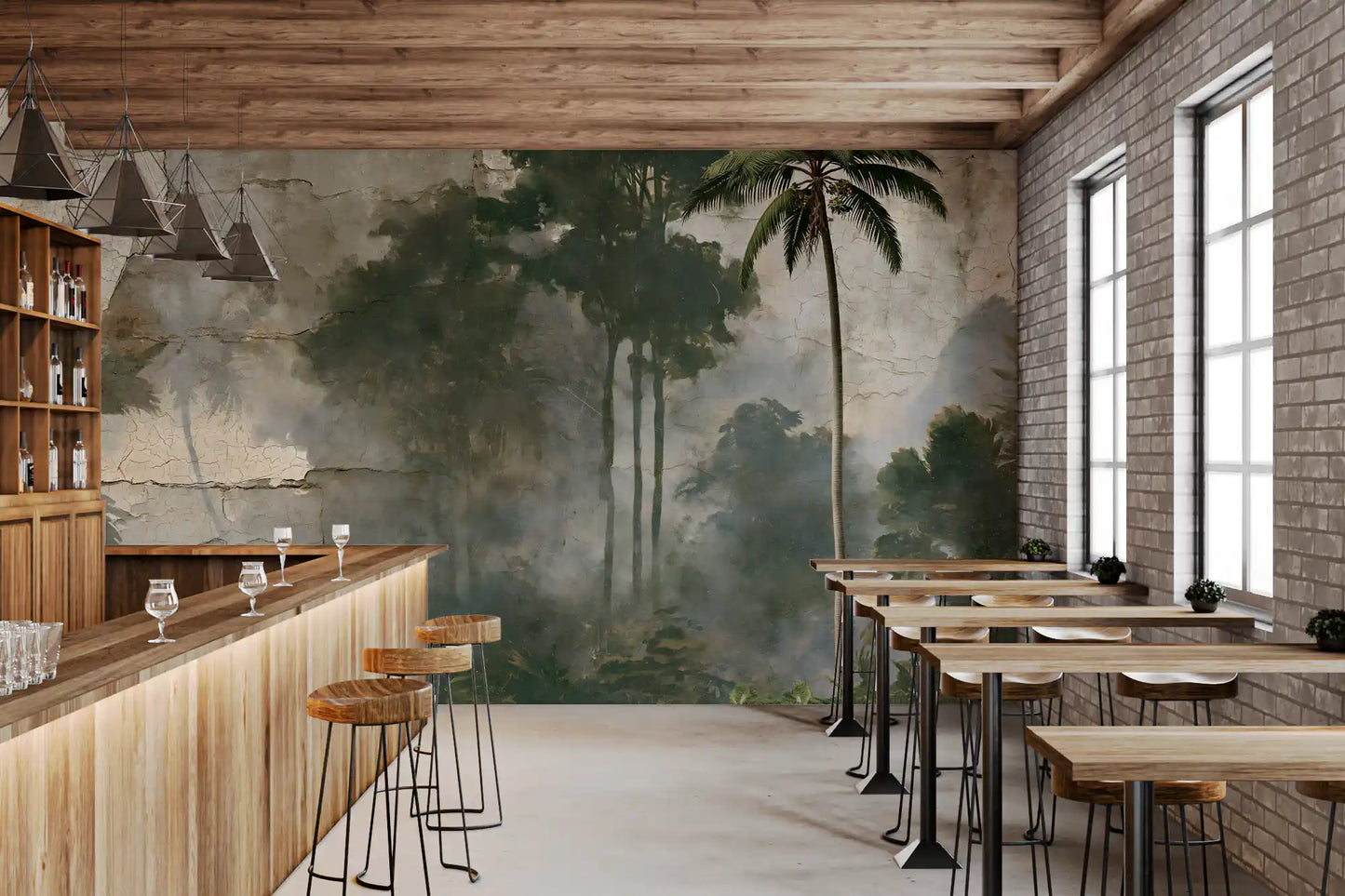 Misty Palm Forest Plaster Effect Wall Mural