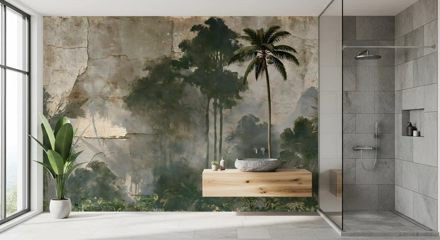 Misty Palm Forest Plaster Effect Wall Mural