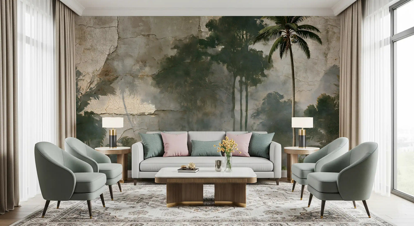 Misty Palm Forest Plaster Effect Wall Mural