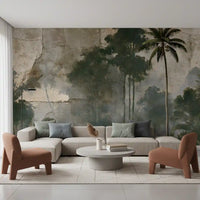 Misty Palm Forest Plaster Effect Wall Mural
