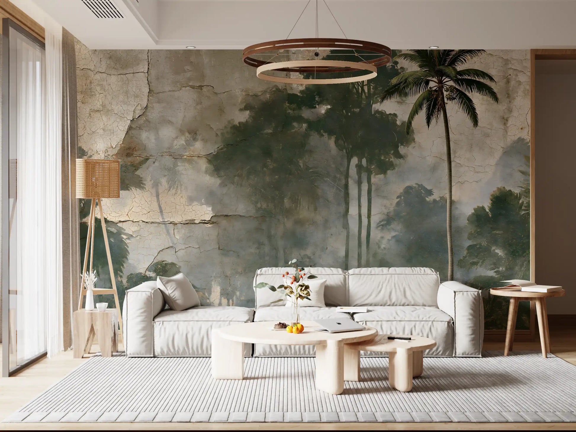 Misty Palm Forest Plaster Effect Wall Mural
