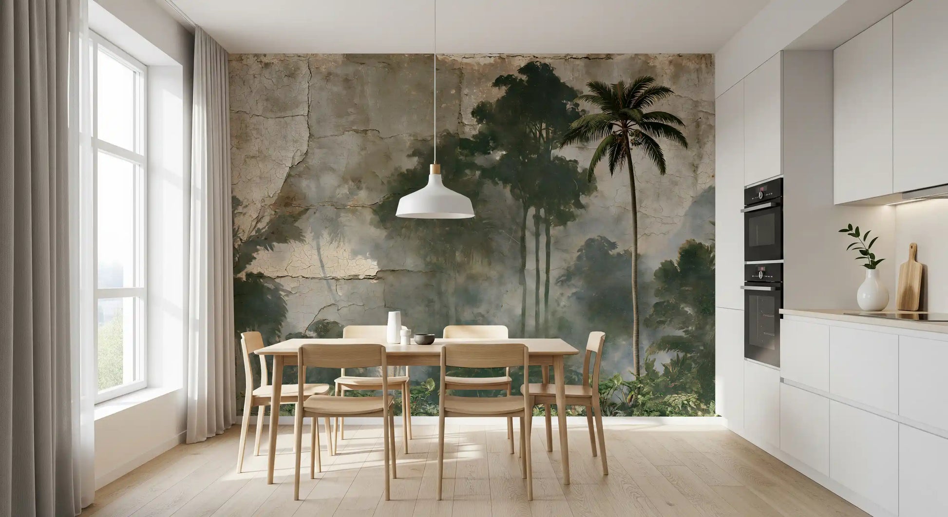 Misty Palm Forest Plaster Effect Wall Mural