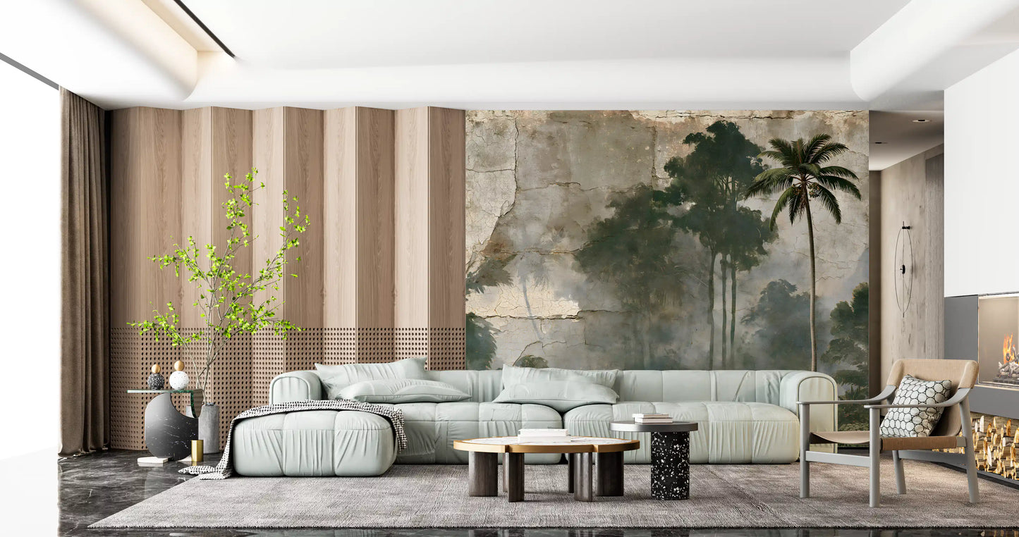 Misty Palm Forest Plaster Effect Wall Mural
