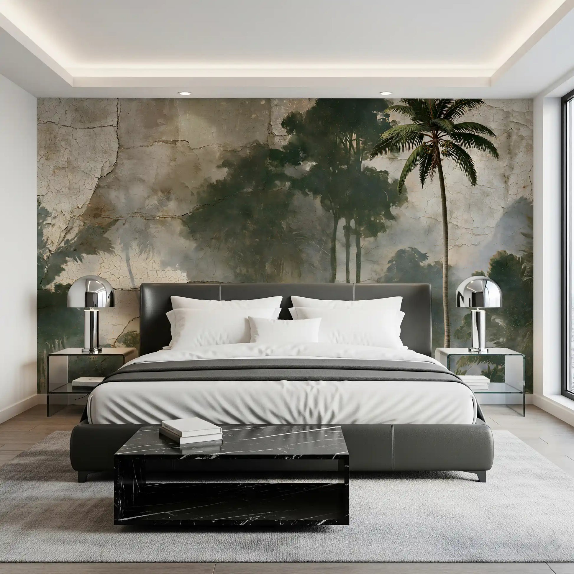 Misty Palm Forest Plaster Effect Wall Mural