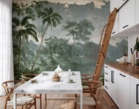 Aged Botanical Riverside Scene Wall Mural