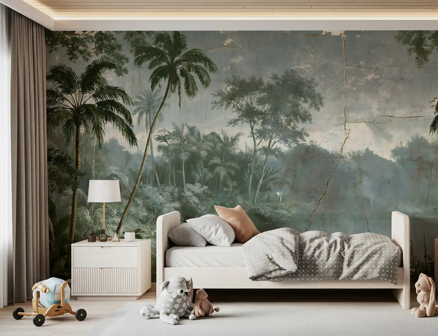 Aged Botanical Riverside Scene Wall Mural