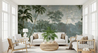 Aged Botanical Riverside Scene Wall Mural