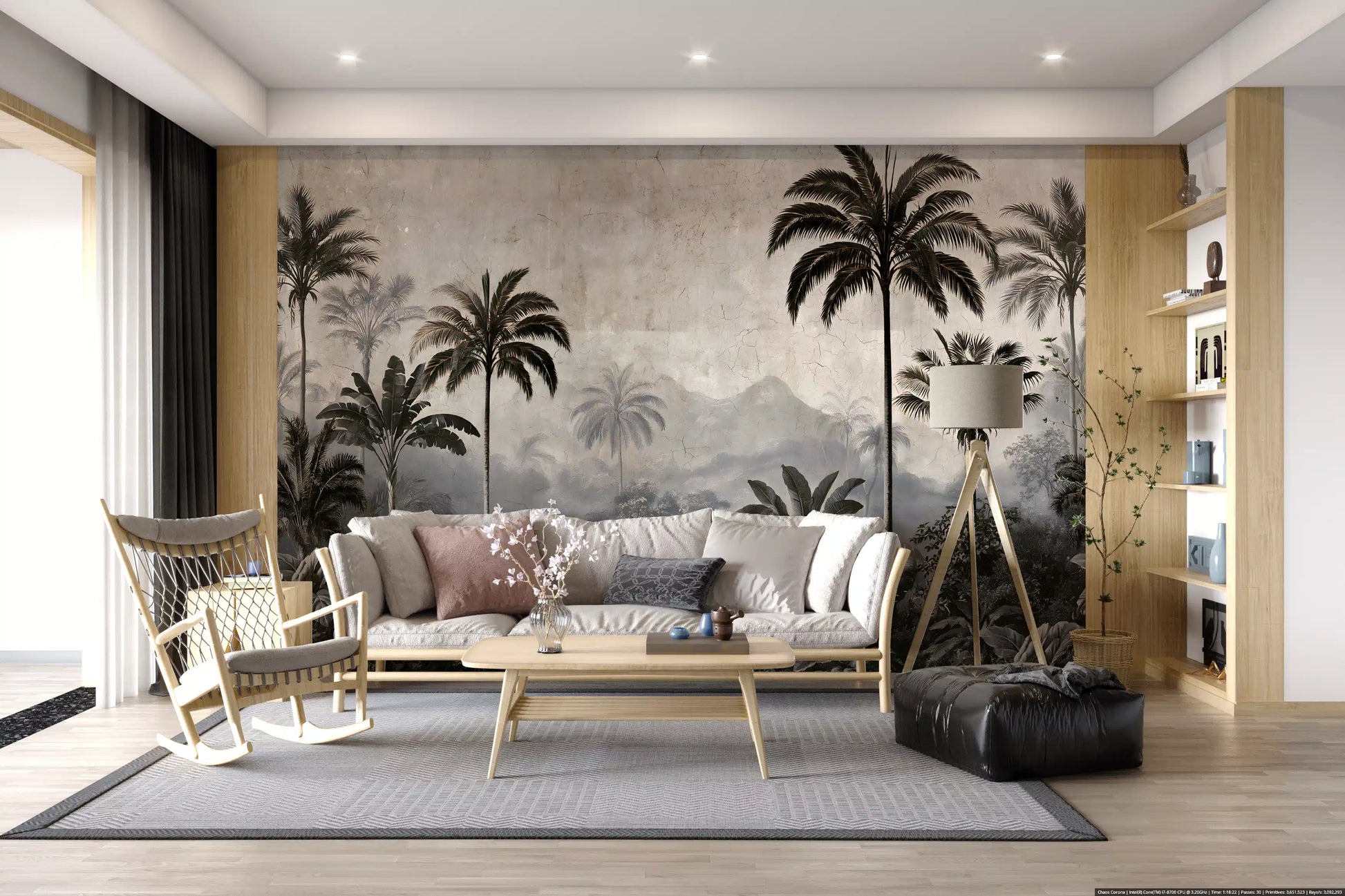 Vintage Palm Grove Mist Wall Mural