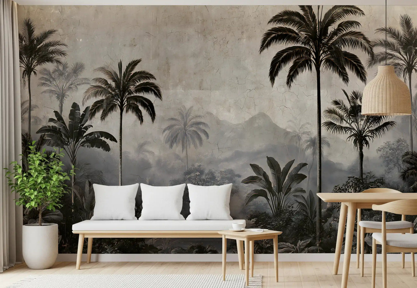 Vintage Palm Grove Mist Wall Mural