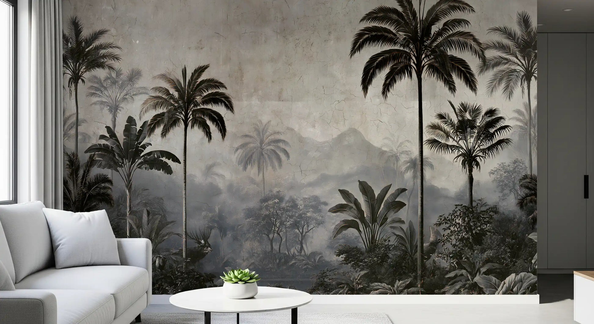 Vintage Palm Grove Mist Wall Mural