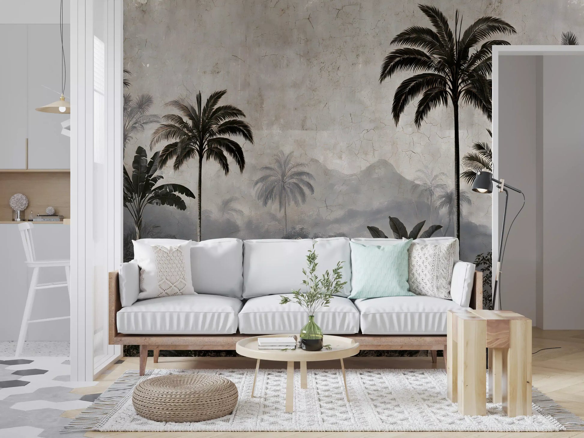Vintage Palm Grove Mist Wall Mural