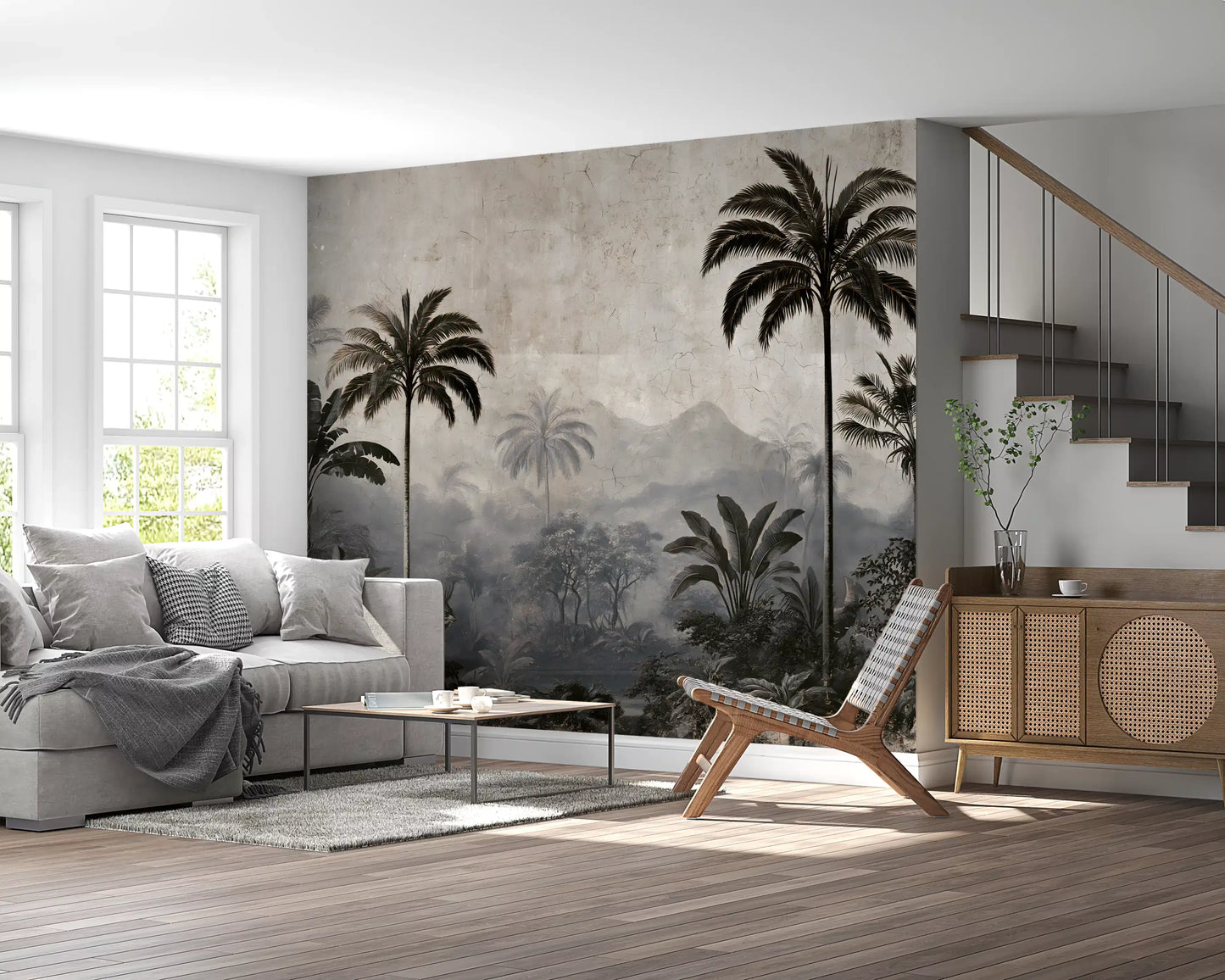 Vintage Palm Grove Mist Wall Mural