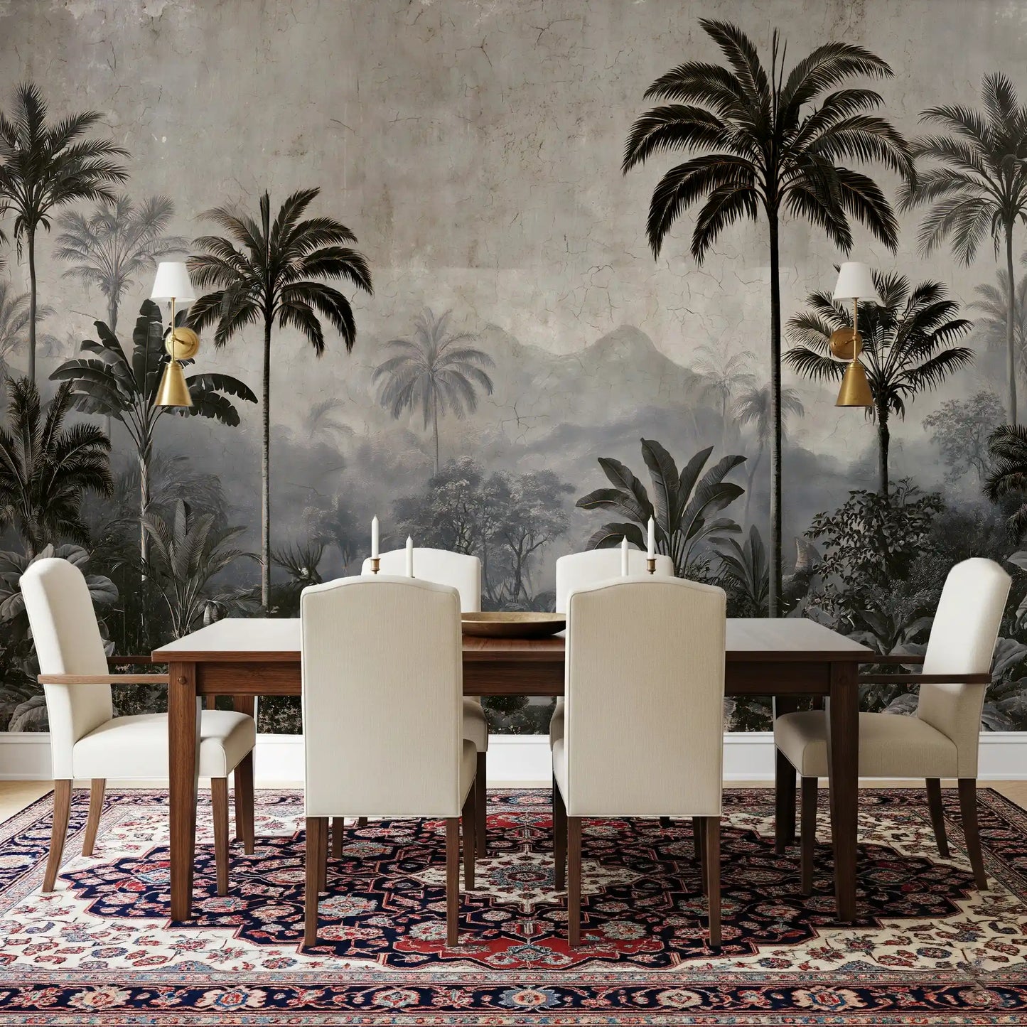 Vintage Palm Grove Mist Wall Mural