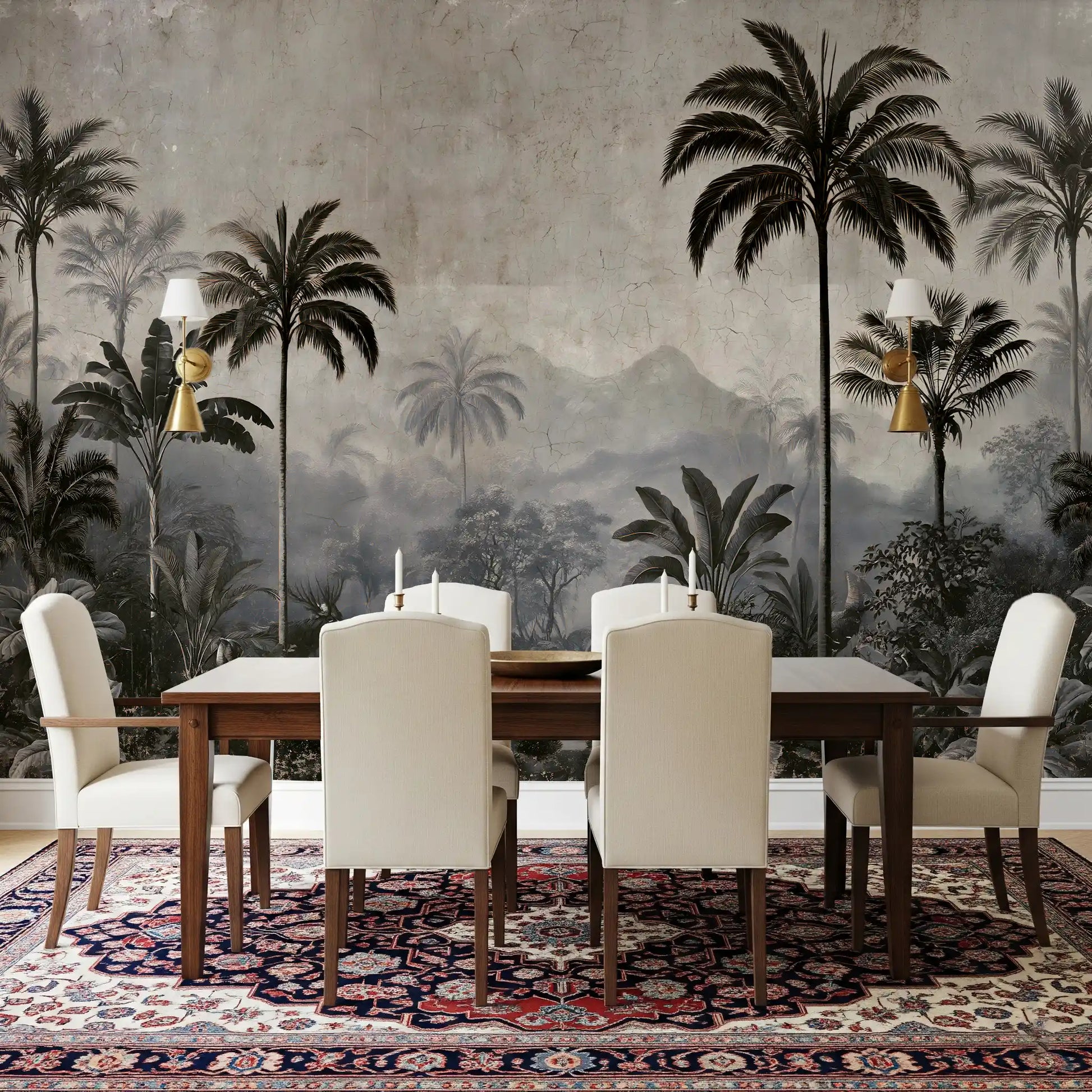 Vintage Palm Grove Mist Wall Mural