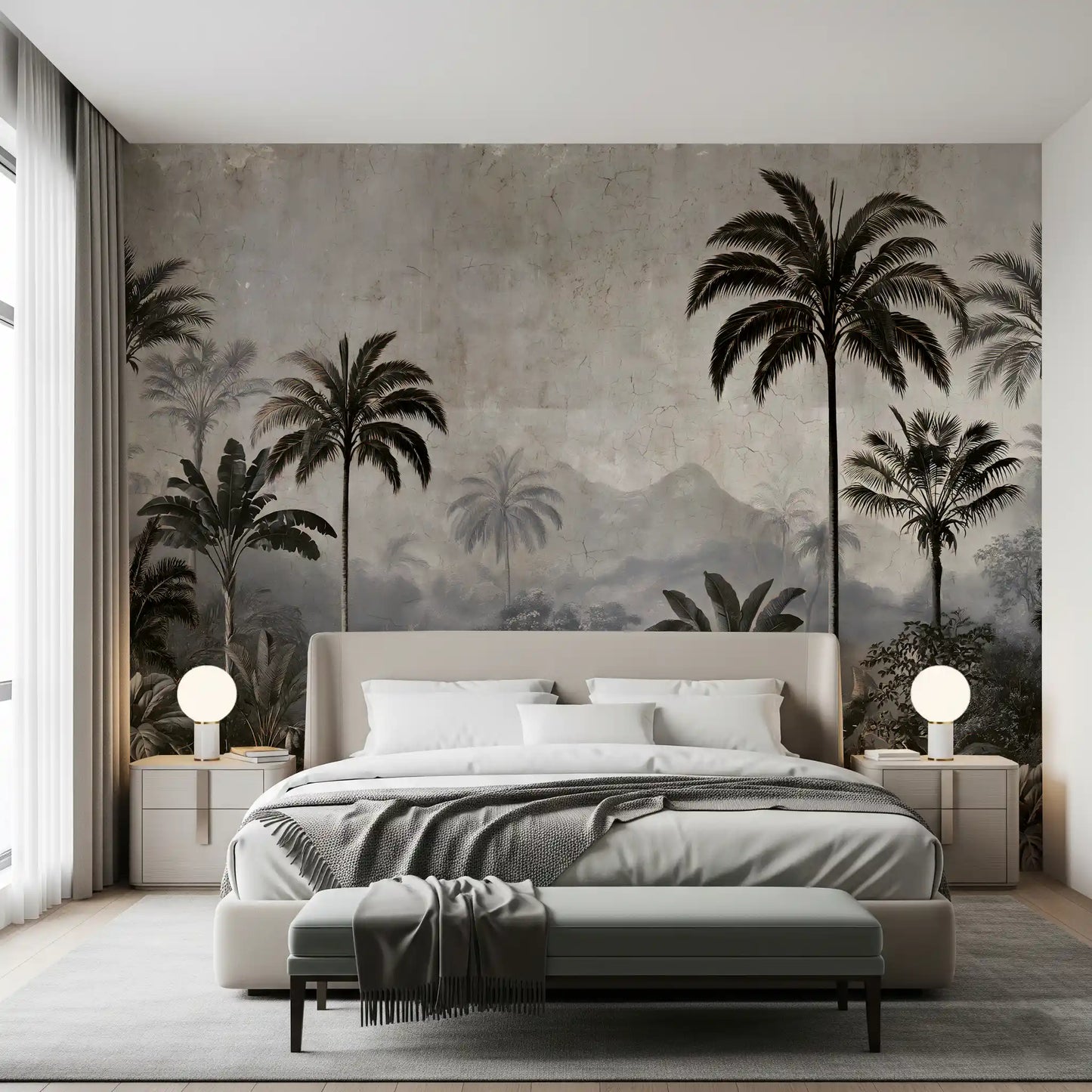 Vintage Palm Grove Mist Wall Mural