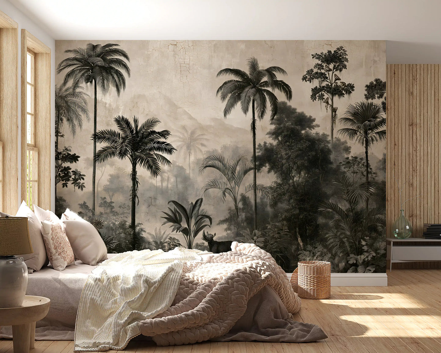 Monochrome Tropical Expedition Wall Mural