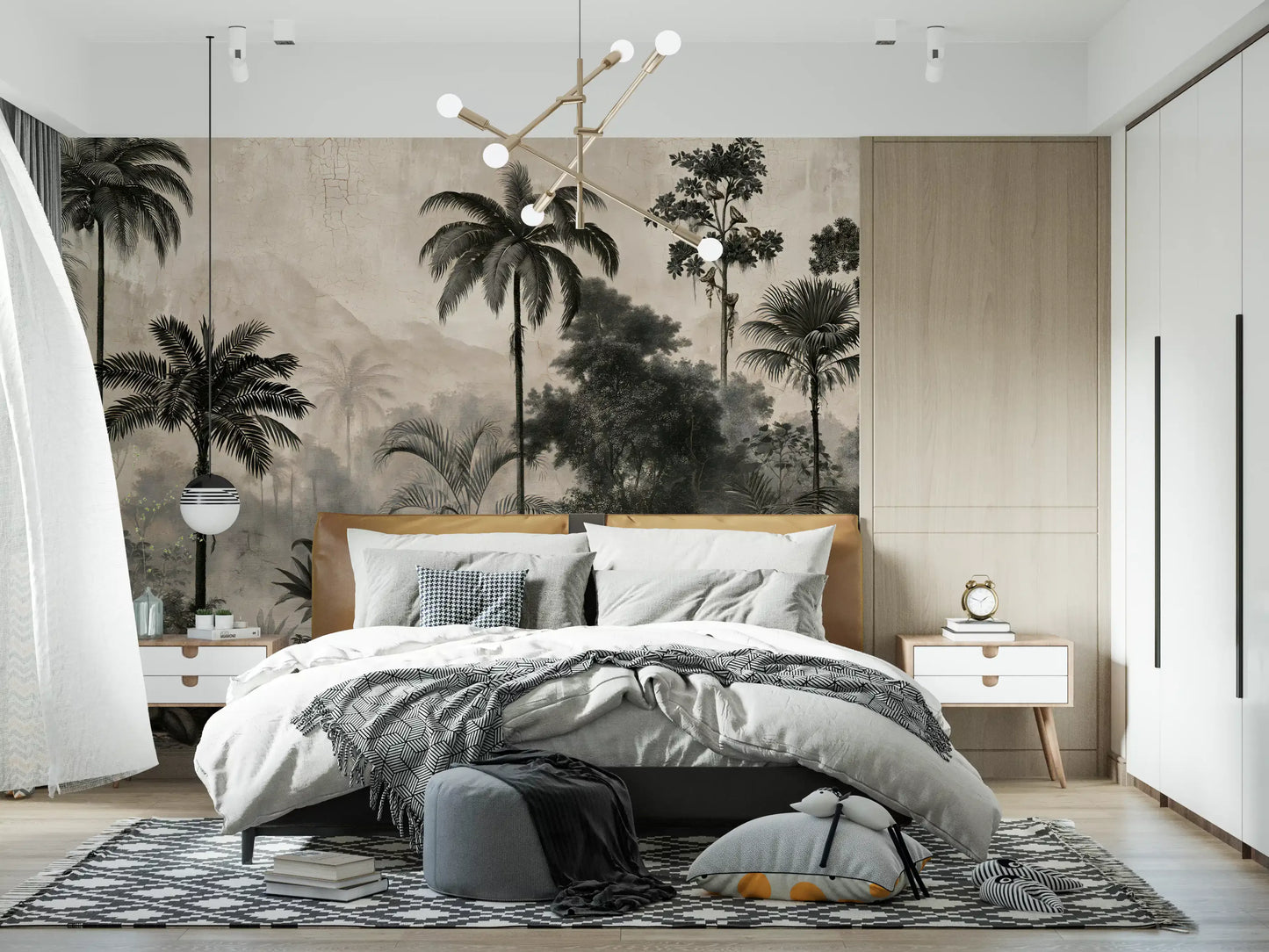 Monochrome Tropical Expedition Wall Mural