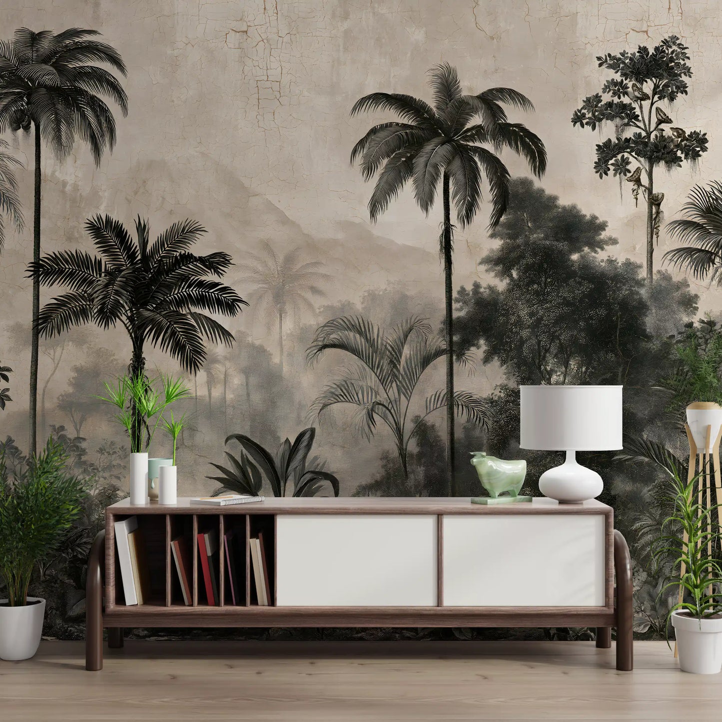 Monochrome Tropical Expedition Wall Mural