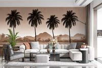 Sepia Palm Shoreline Landscape Wall Mural