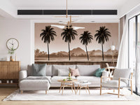 Sepia Palm Shoreline Landscape Wall Mural