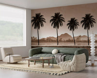 Sepia Palm Shoreline Landscape Wall Mural