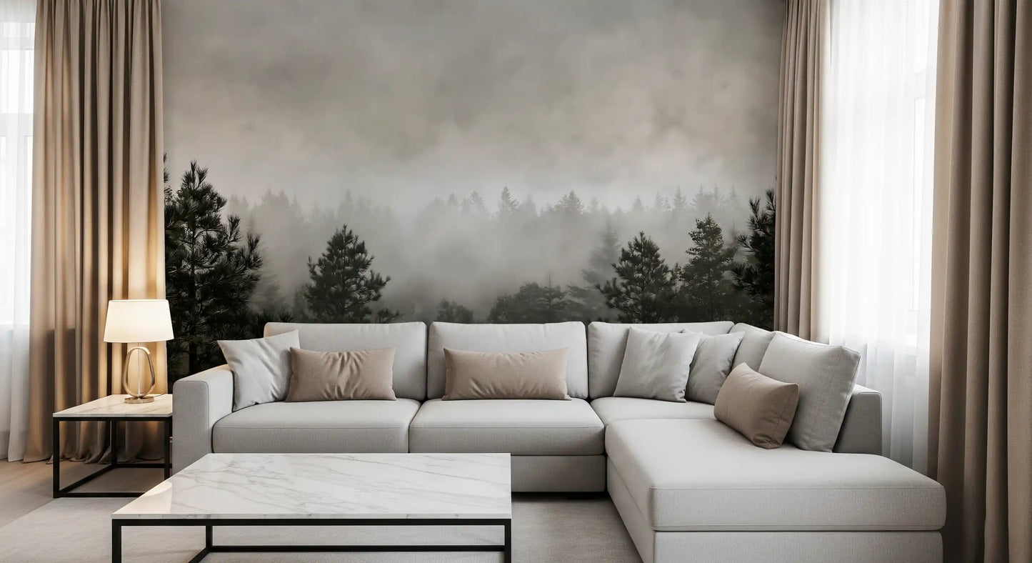 Sylvan Mist Monochrome Scene Wall Mural