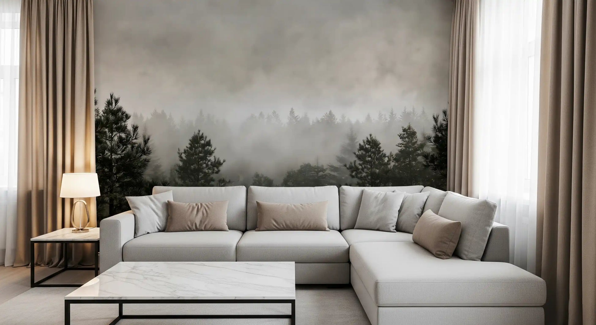 Sylvan Mist Monochrome Scene Wall Mural