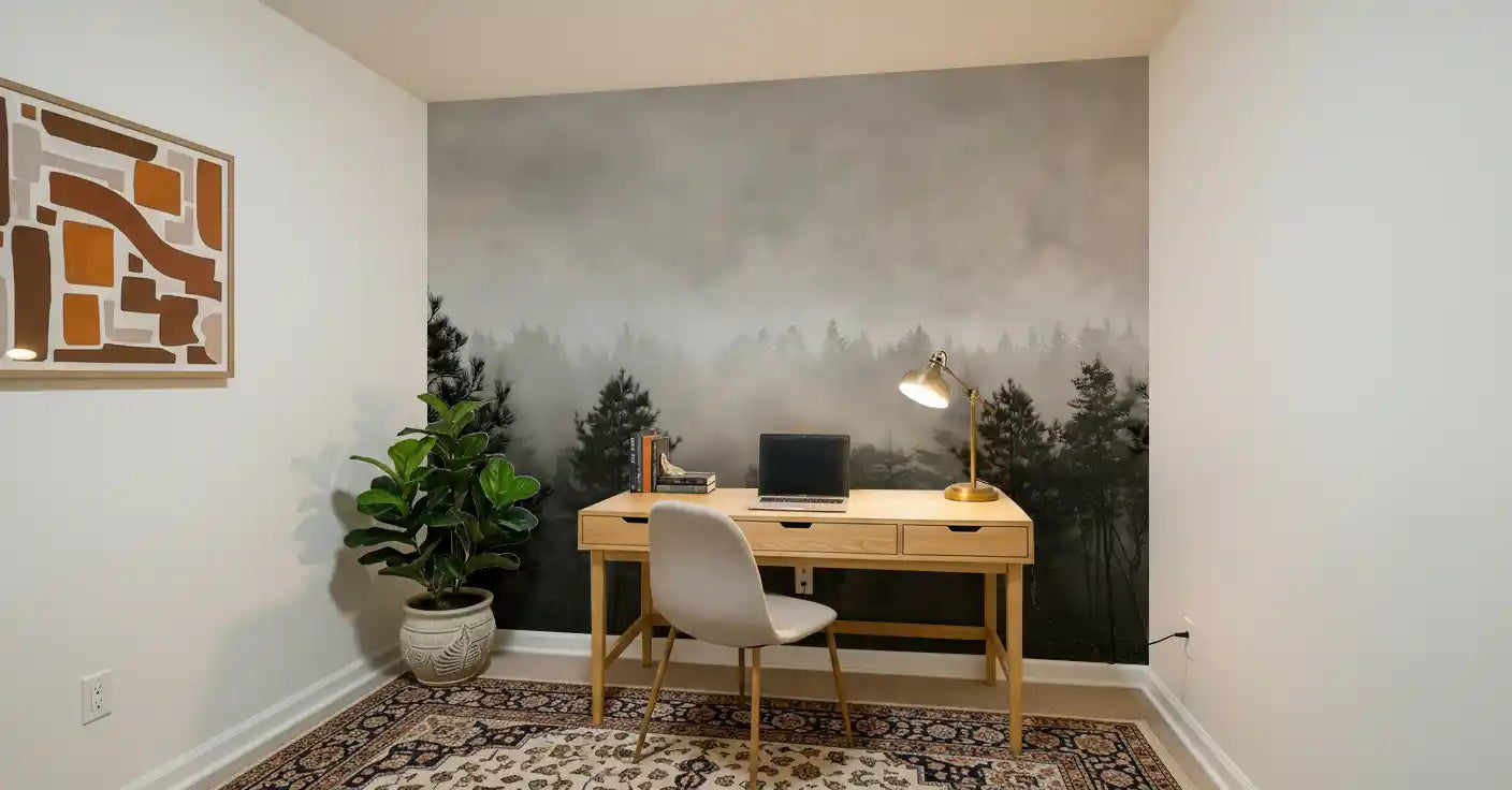Sylvan Mist Monochrome Scene Wall Mural