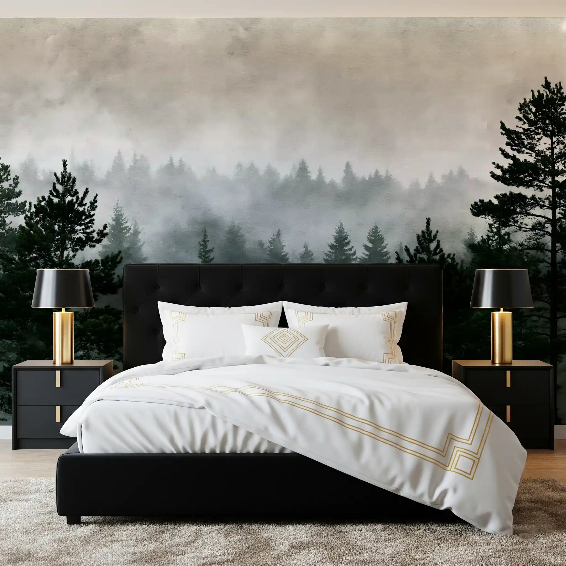 Shadowed Evergreen Woodland Wall Mural