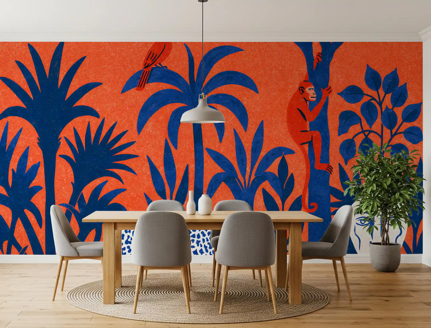 Vibrant Jungle Leopard and Tropical Wildlife Scene Wall Mural