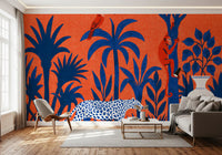 Vibrant Jungle Leopard and Tropical Wildlife Scene Wall Mural