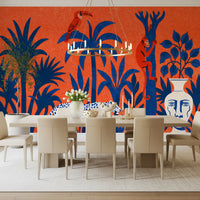 Vibrant Jungle Leopard and Tropical Wildlife Scene Wall Mural
