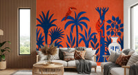 Vibrant Jungle Leopard and Tropical Wildlife Scene Wall Mural