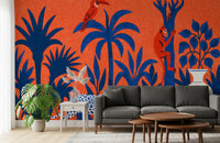 Vibrant Jungle Leopard and Tropical Wildlife Scene Wall Mural