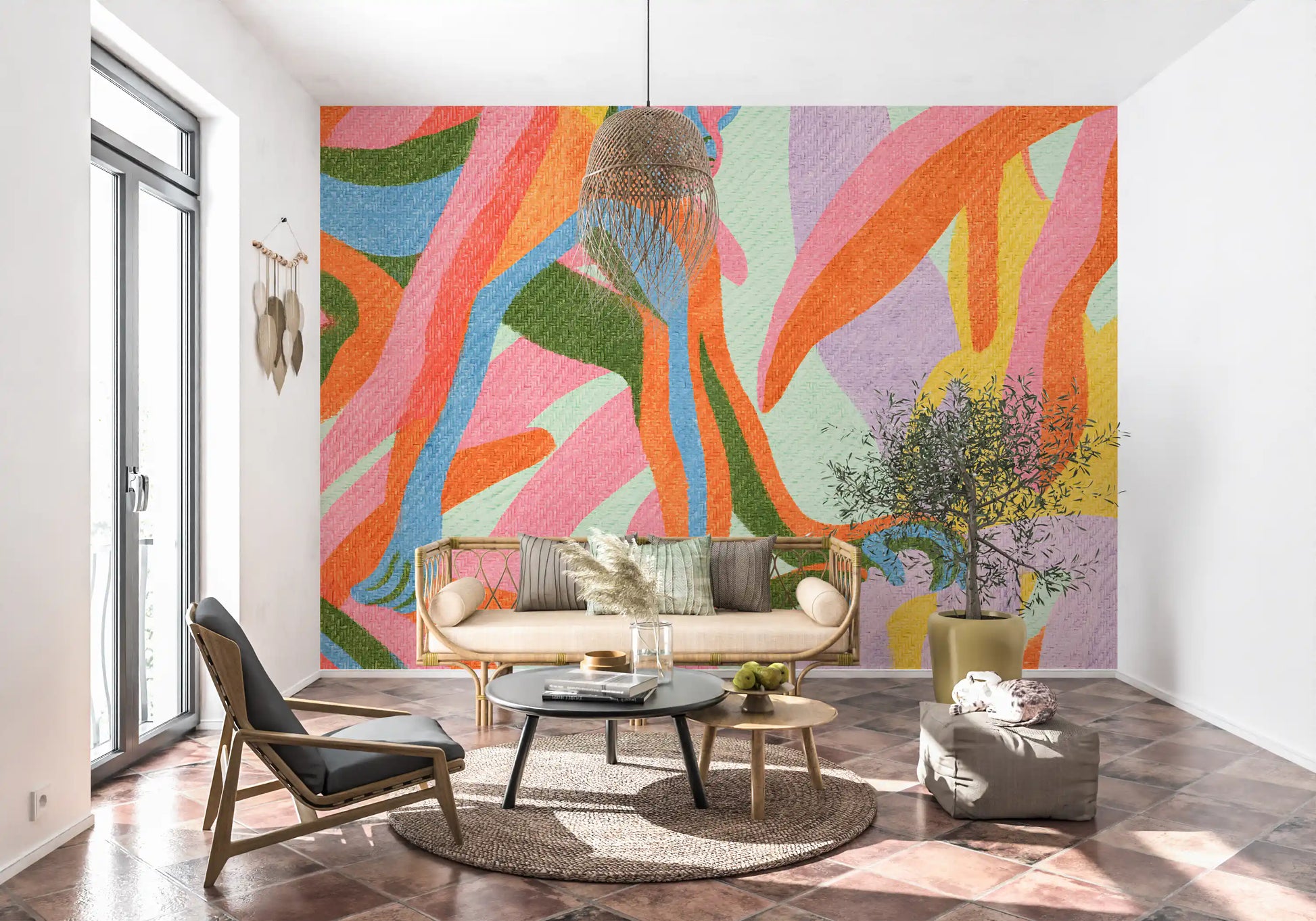 Abstract Tropical Primate Scene Wall Mural