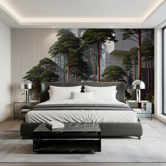 Geometric Pine Grove Habitat Wall Mural
