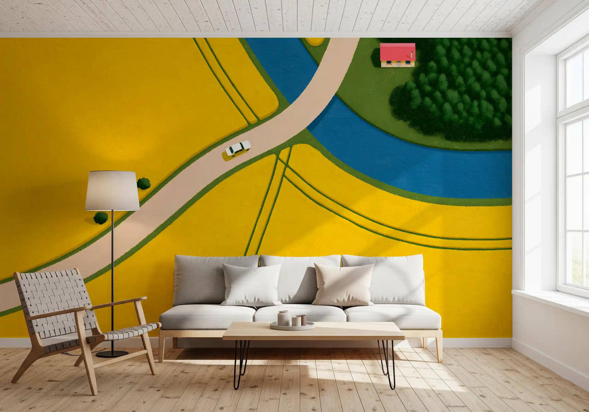 Country Road Through Golden Fields Wall Mural