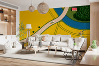 Country Road Through Golden Fields Wall Mural