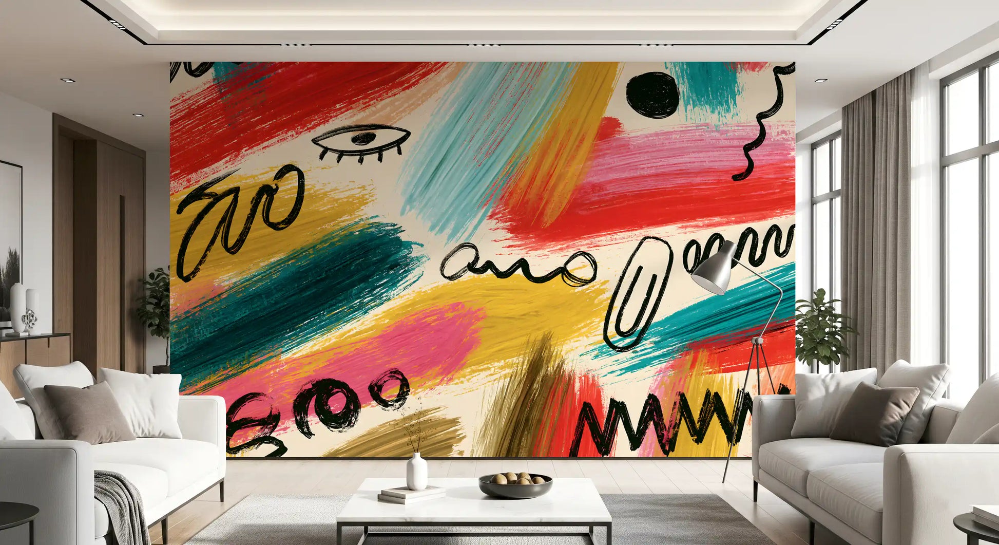 Vibrant Abstract Brushstroke Expression Wall Mural