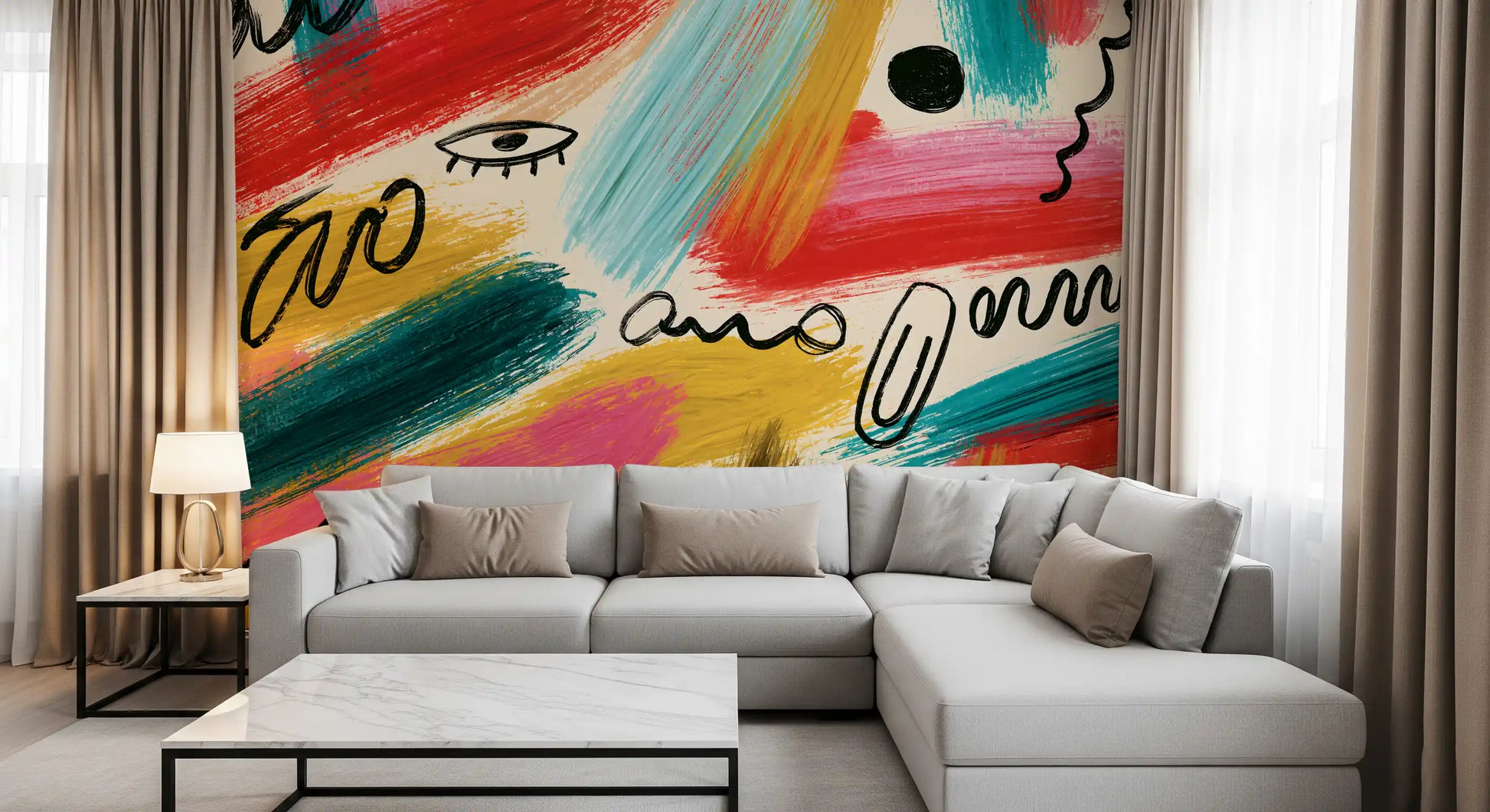 Vibrant Abstract Brushstroke Expression Wall Mural