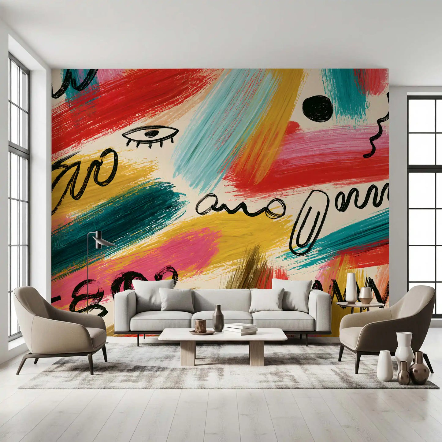 Vibrant Abstract Brushstroke Expression Wall Mural