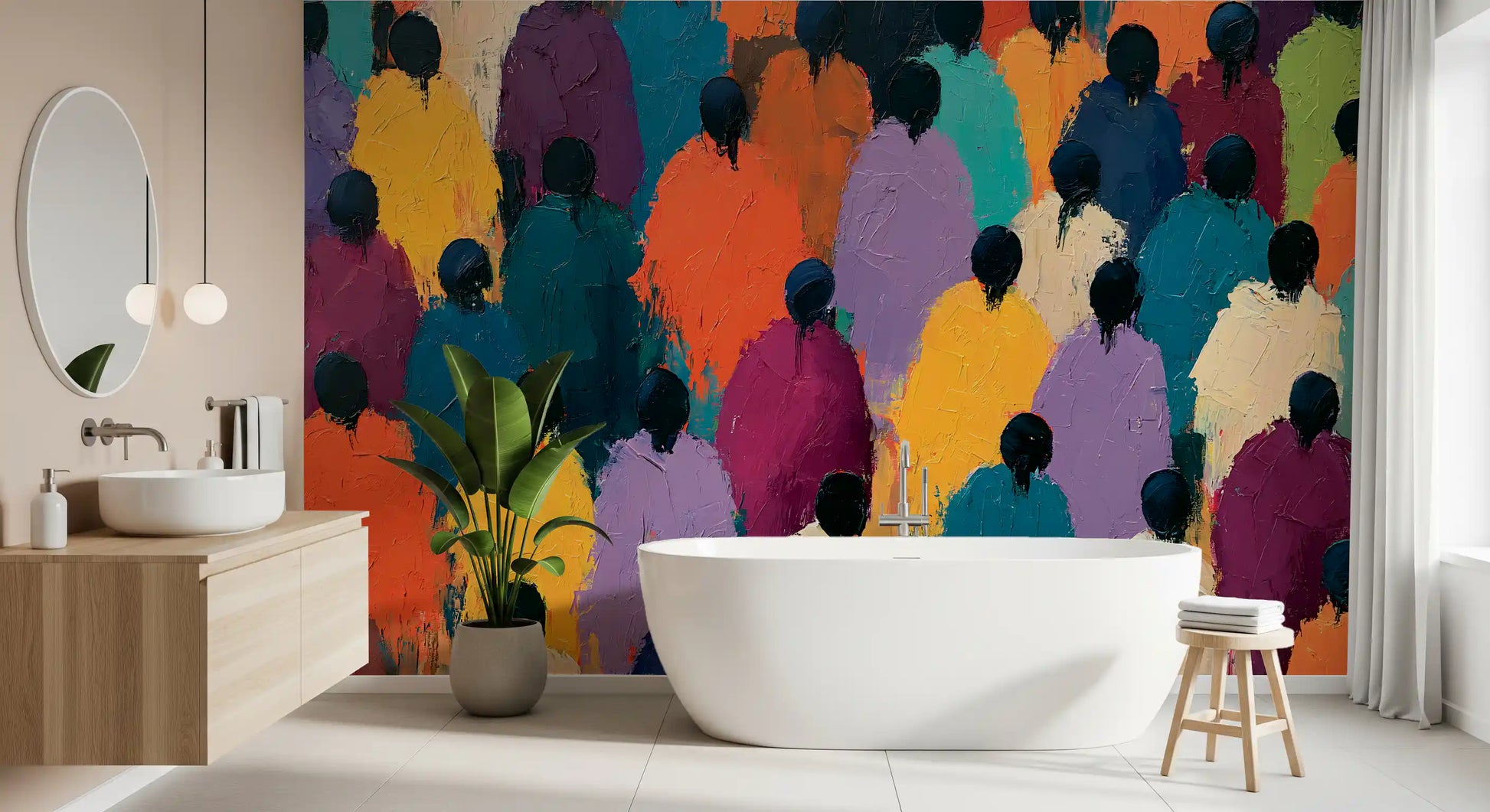 Impasto Figures in Vibrant Hues Wall Mural