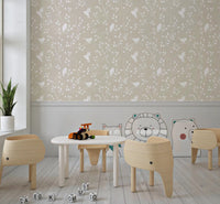 Serene Minimalist Garden Birds in Soft Taupe Wallpaper⁠