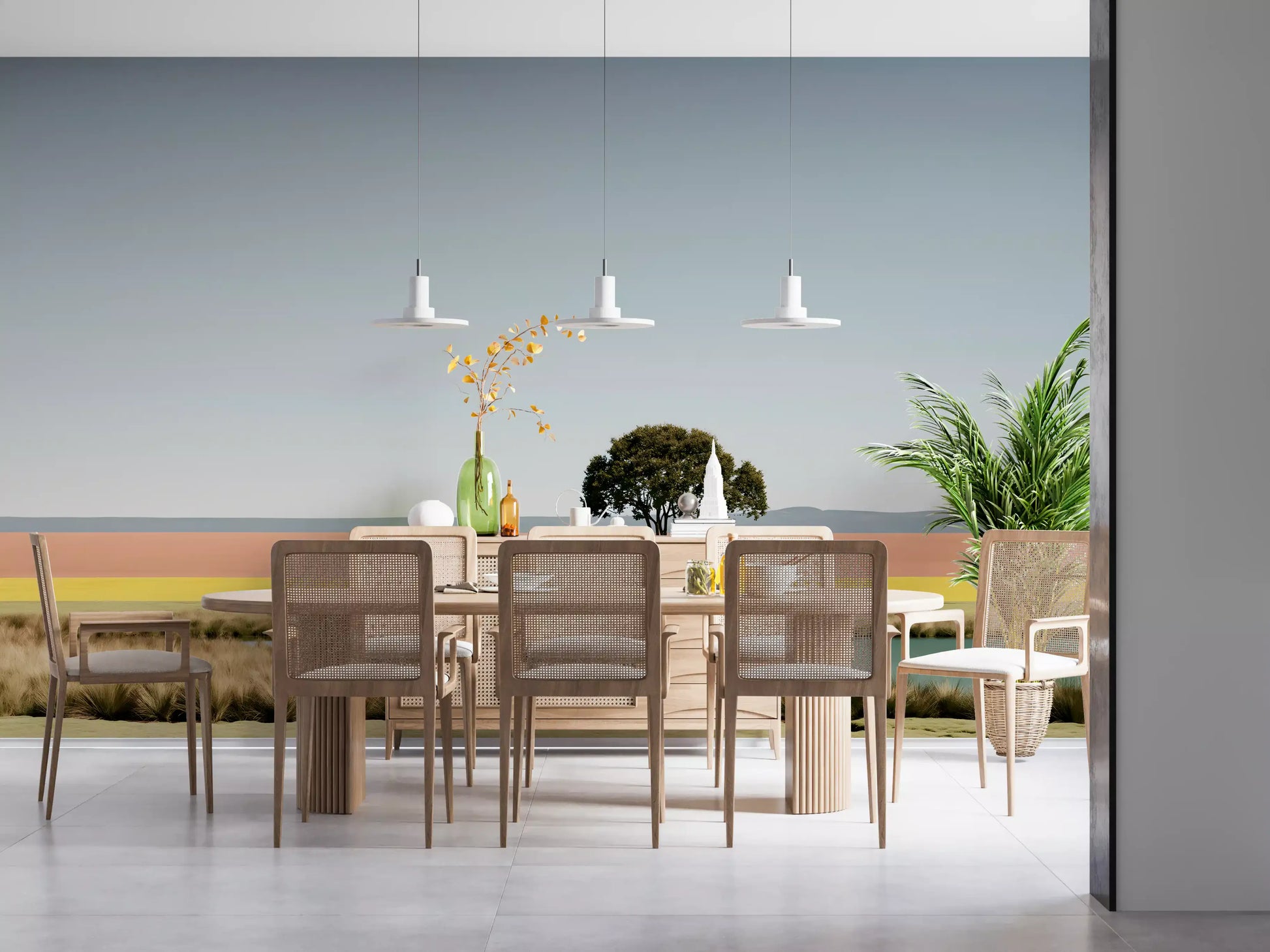 Minimalist Desert Oasis Landscape Wall Mural