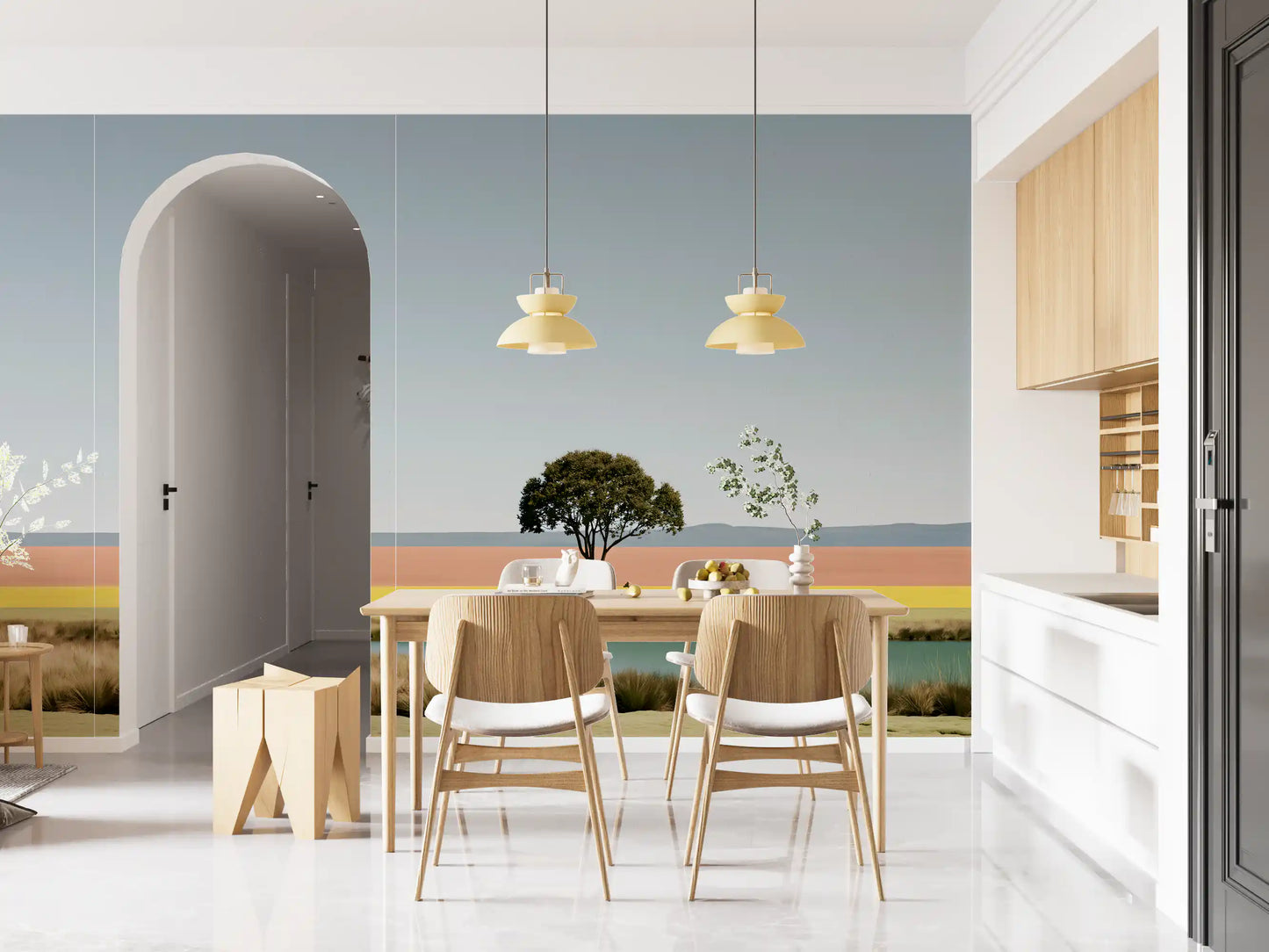 Minimalist Desert Oasis Landscape Wall Mural