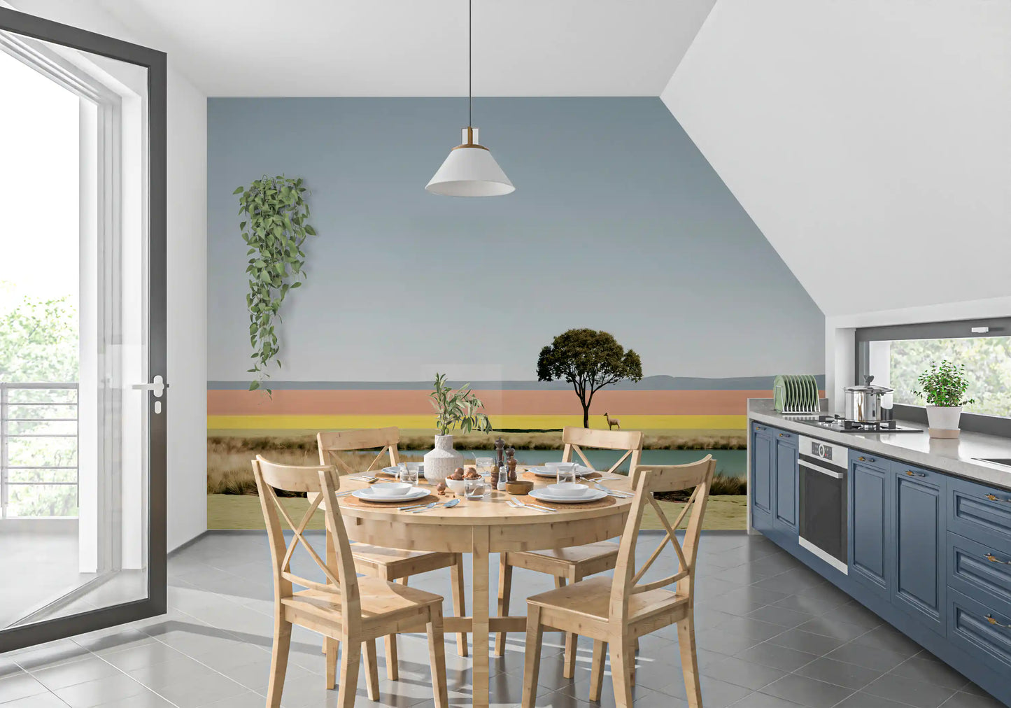 Minimalist Desert Oasis Landscape Wall Mural