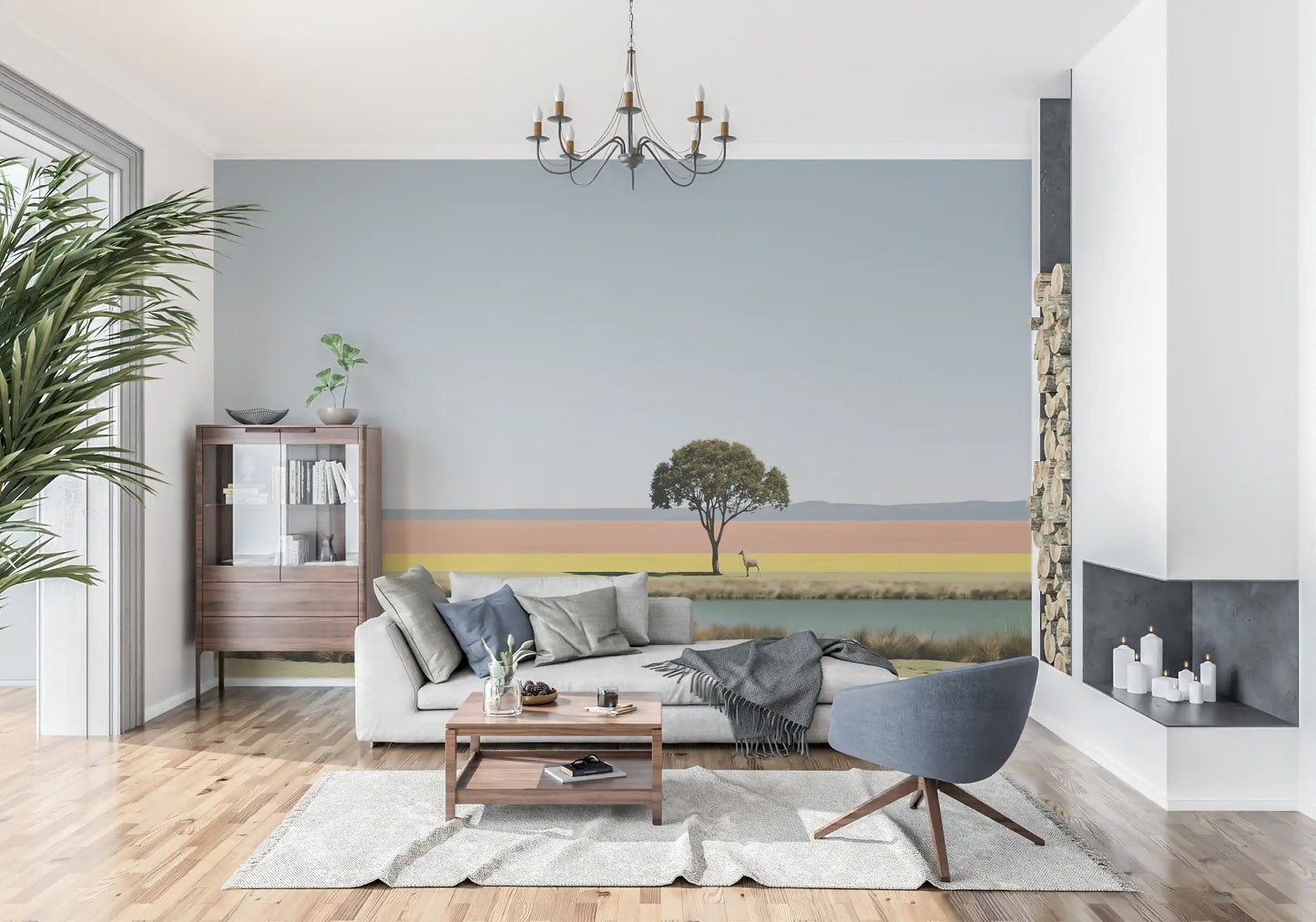Minimalist Desert Oasis Landscape Wall Mural